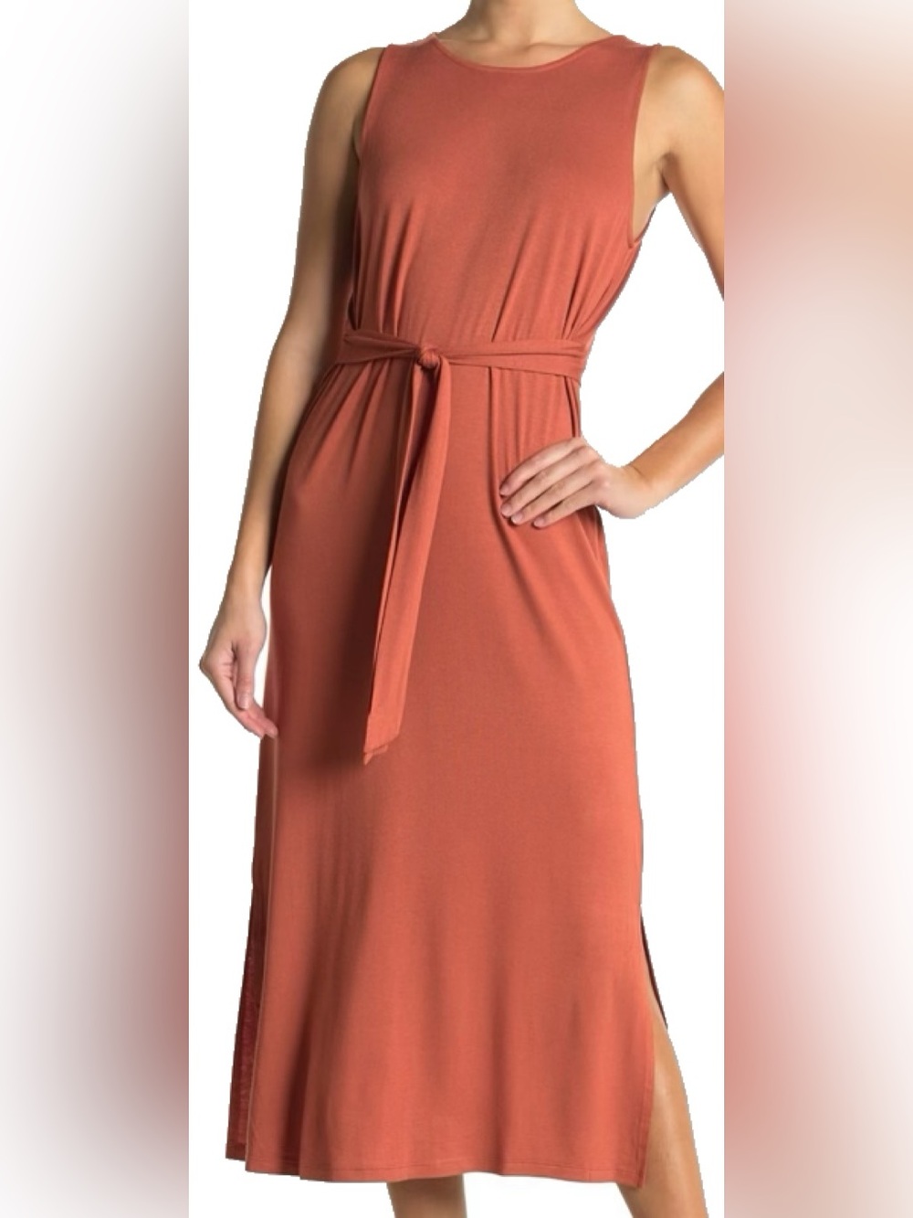 Double Zero Burnt Orange Sleeveless Belted Knit Maxi Dress NWT
